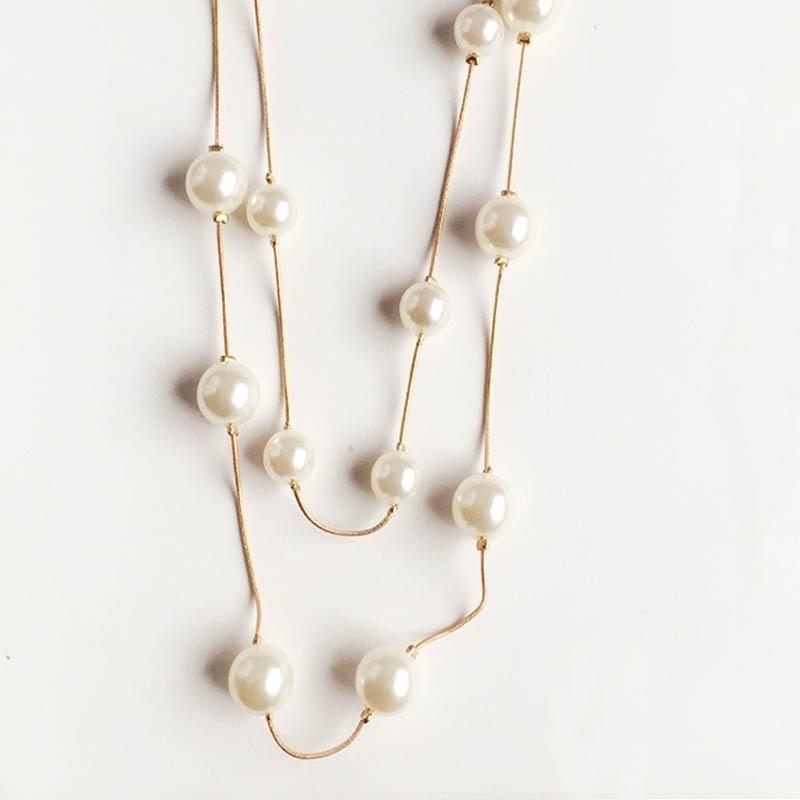 Womens Sweater Chain Double Simulation Pearl Beads Necklace Jewelry Accessories Gift MIT
