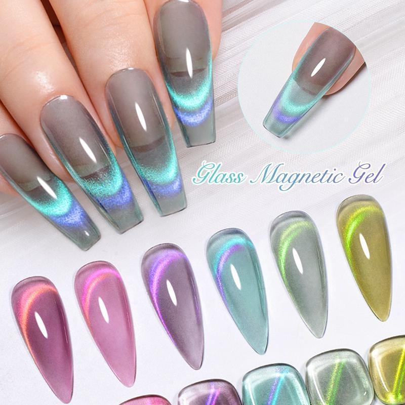 MEET ACROSS 7ml Glass Cat Eye Magnetic Gel Glitter Colorful Laser Gel Nail Polish Semi Permanent Shiny Varnish UV Gel for Nail Art Design