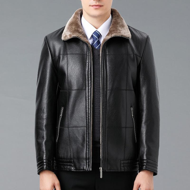 Зимняя меховая куртка из натуральной кожи для людей среднего и пожилого возраста, мужская куртка из натуральной овчины, утолщенная кожаная куртка, пальто, верх