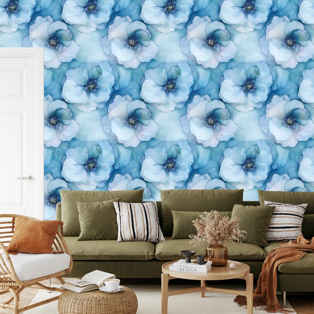 Azure, blue and turquoise ink wallpaper for living room and bedroom 50x1000