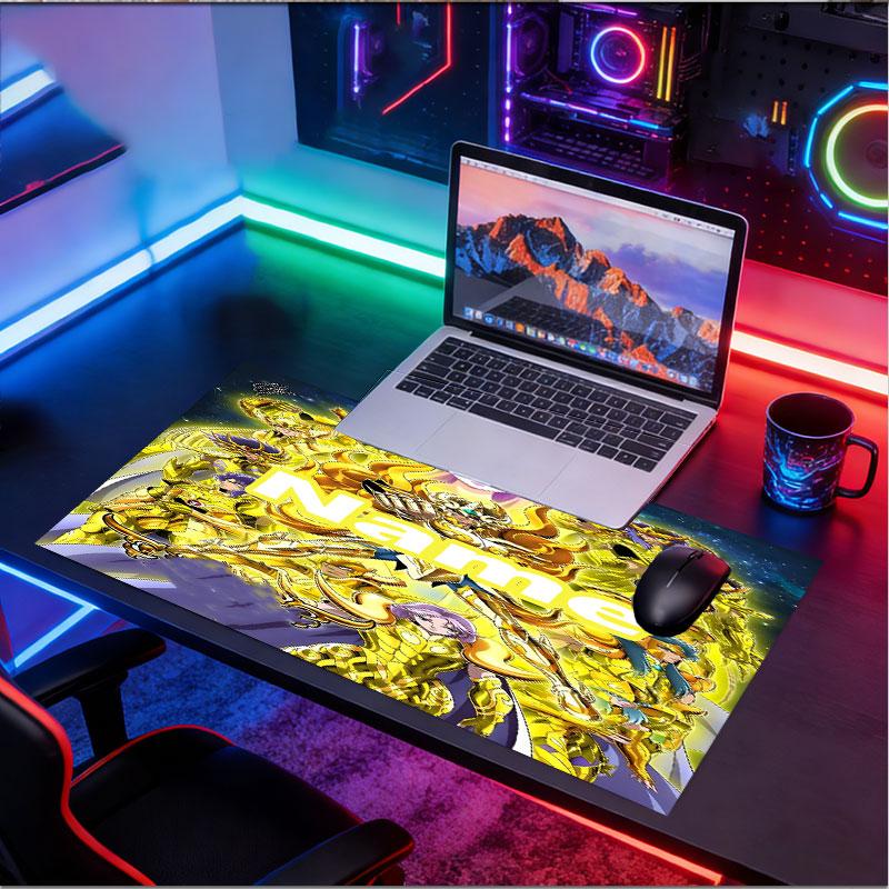 Custom Name Personalized Saint Seiya Pattern Mousepad, Laptop PC Desk Mat, Decorative Desk Mat for Home Keyboard Pad Gift