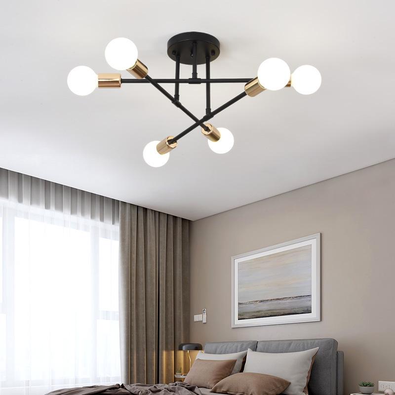 Modern Industrial Multi-Head Wrought Iron Ceiling Light for Living Room or Bedroom