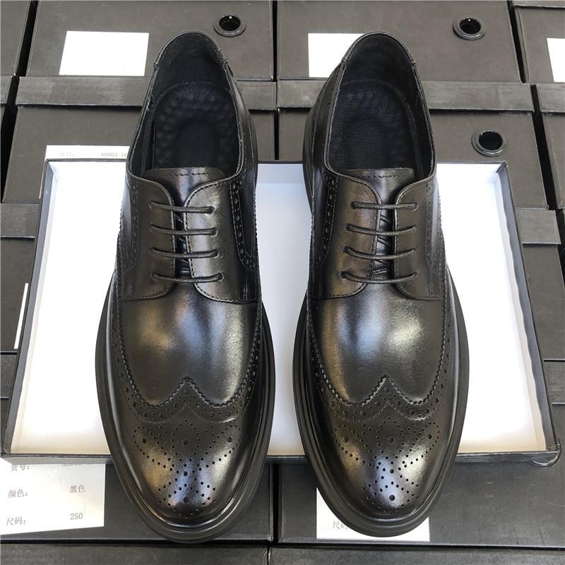 Туфли из кожи с гравировкой Brock с широкими носами, мужская деловая кожаная дышащая рабочая обувь для костюма, мужская свадебная обувь для жениха