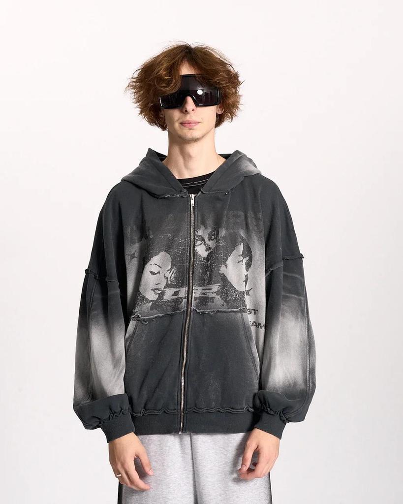 2025 Cross-Border Hooded Cardigan: Unisex Dark Print Streetwear Sweatshirt