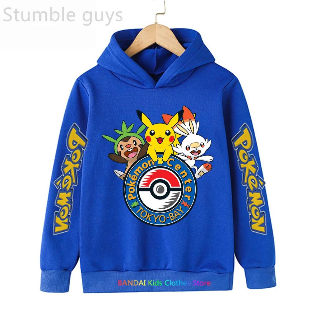 Autumn Warm Pikachu Casual Sportswear Hoodie with Anime Print for Kids Boys and Girls