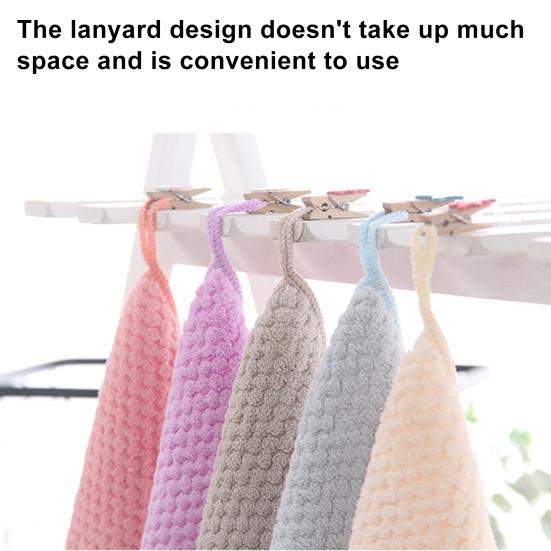 Yousheng Coral Velvet Plaid Texture Bath Towel Strong Water Absorption Fluffy Towel with Lanyard Design Easy To Clean Hand Towel