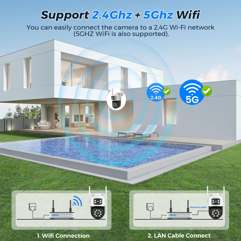 8MP/10MP WiFi PTZ IP-камера видеонаблюдения 5Ghz с двумя объективами, интерком в реальном времени, обнаружение человека, интеллектуальное оповещение, 4K-камеры наружного наблюдения