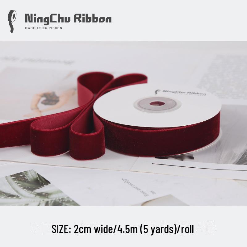 Односторонняя бархатная лента бордового цвета для самодельных бантов, букетов, упаковки подарков и выпечки