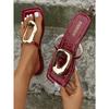 Fashion Wine Red Fashion Metal Footwear Women Slippers Flip Flops Summer Beach Female Slides Slippers Luxury Ladies Flats Sandals Shoes