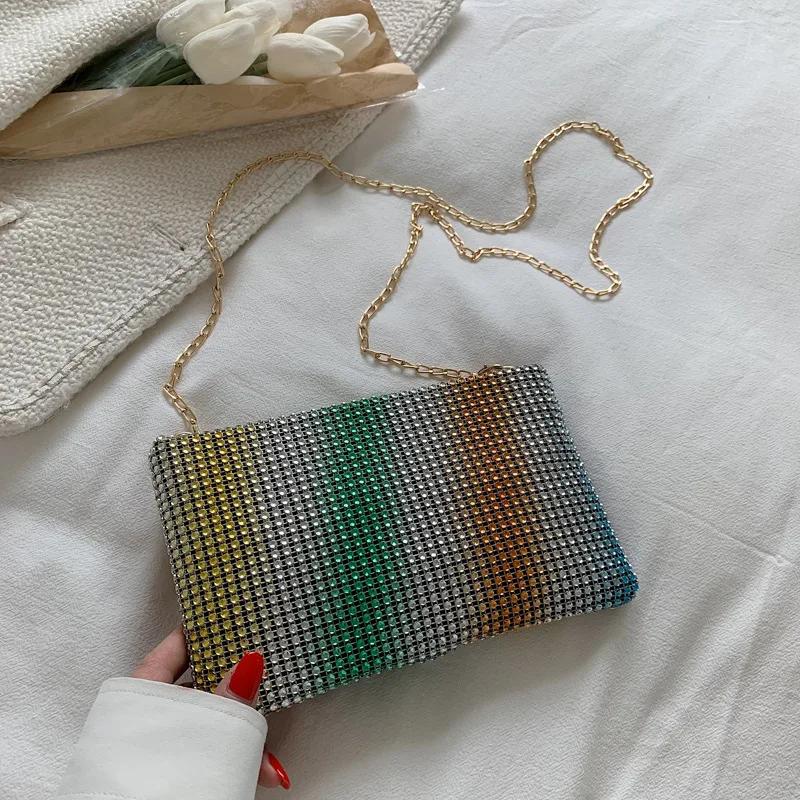 Трендовая маленькая квадратная сумка со стразами, сумка на плечо с металлической цепочкой, роскошный дизайн, сумка через плечо с бриллиантами, кошелек для монет, сумки
