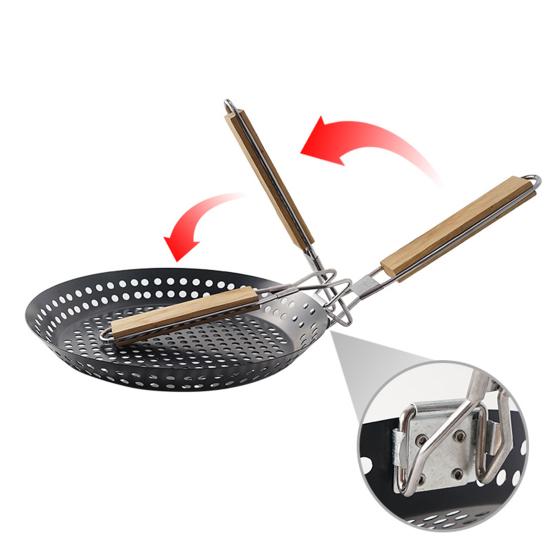Foldable Carbon Steel Frying Pan Non-stick Creative Hollow Round Shape Flat Pan