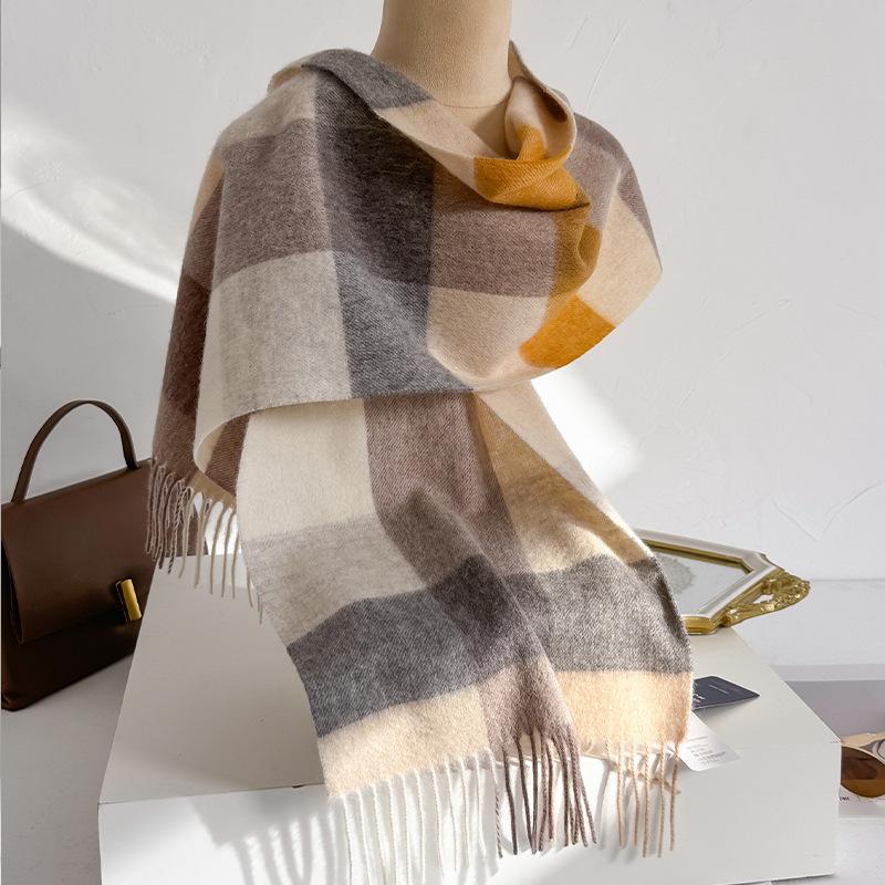 100% Wool Australian Pure Wool Plaid Scarf Winter Versatile Warm Couple Scarf