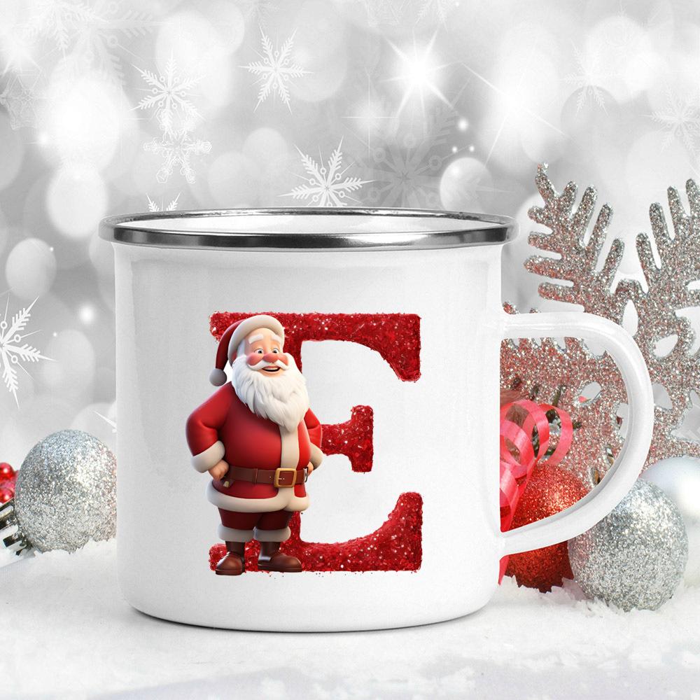 26 Letter Santa Claus Printed Enamel Cup Milk Juiice Coffee Cup Mug Best Christmas Gift For Family Friends