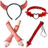 Devil Costume Accessories Set for Halloween - Headband Choker Gloves Tail
