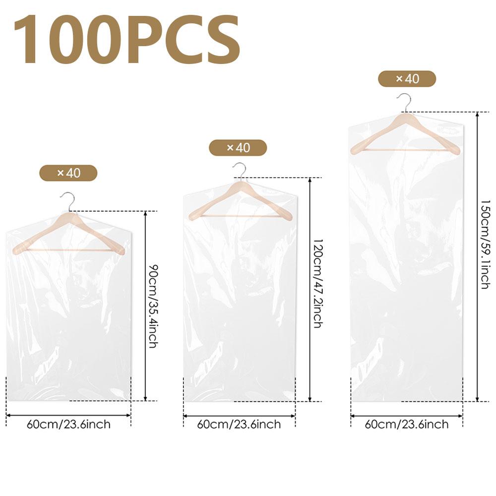 50/100Pcs Dust-proof Plastic Clothes Covers Clear Garments Bag 3 Sizes Reusable Dry Cleaning Bag for Protect Clothes Dress Suits