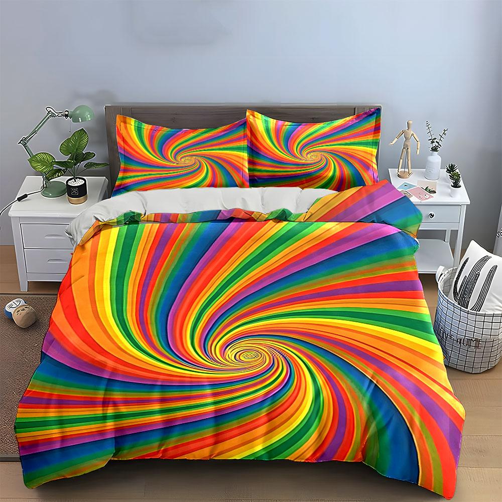 Colorful Spiral Art Set Decor Bedding Set with 1 Duvet Cover 2 Pillowcases Single Double King Queen, Gift