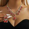 Чокер Серьги-капли воды Кристальное ожерелье Набор серег Ожерелье с красным стразом Свадьба