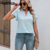 Летняя женская футболка с v-образным вырезом и рюшами, свободный топ с короткими рукавами