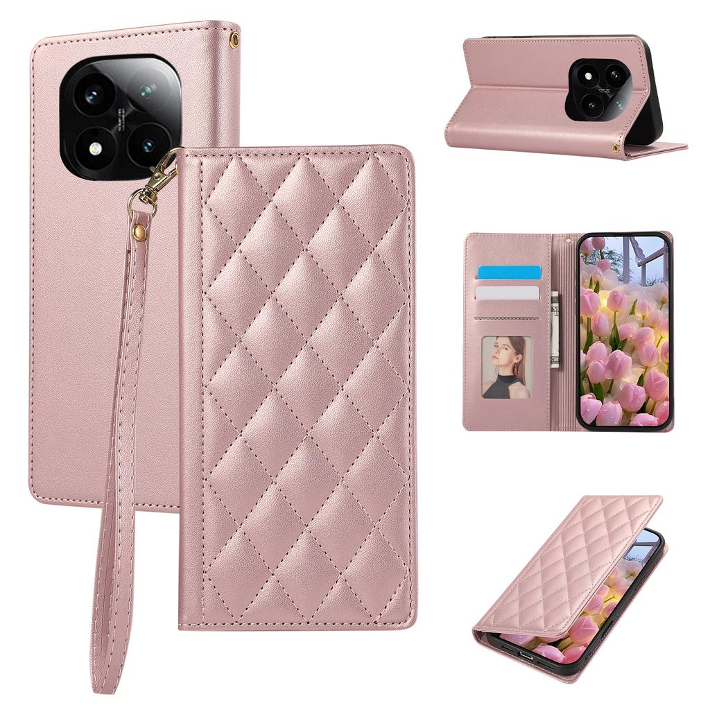 Phone Case For Xiaomi Redmi Note 14 Pro 5G/Note 14 Pro+ 5G/Poco X7 5G ,RFID Blocking Wallet Stand Rhombus Leather Cover with Wrist Strap