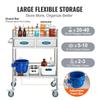 Lab Serving Cart, 2 Layers Stainless Steel Utility Rolling Cart, Medical Cart with Two Drawers, Dental Utility Cart with Lockable Wheels and A Bucket,