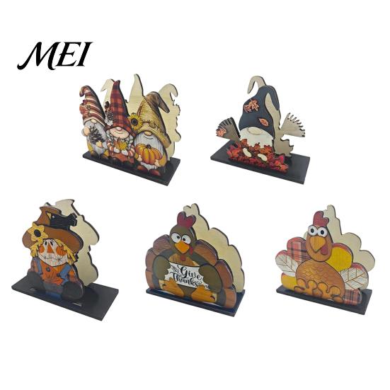 Cute Turkey Pattern Table Ornament Thanksgiving Solid Wood Napkin Holder, Fall Harvest Gnome Scarecrow Tissue Wooden Paper Towel Holder Dispenser,
