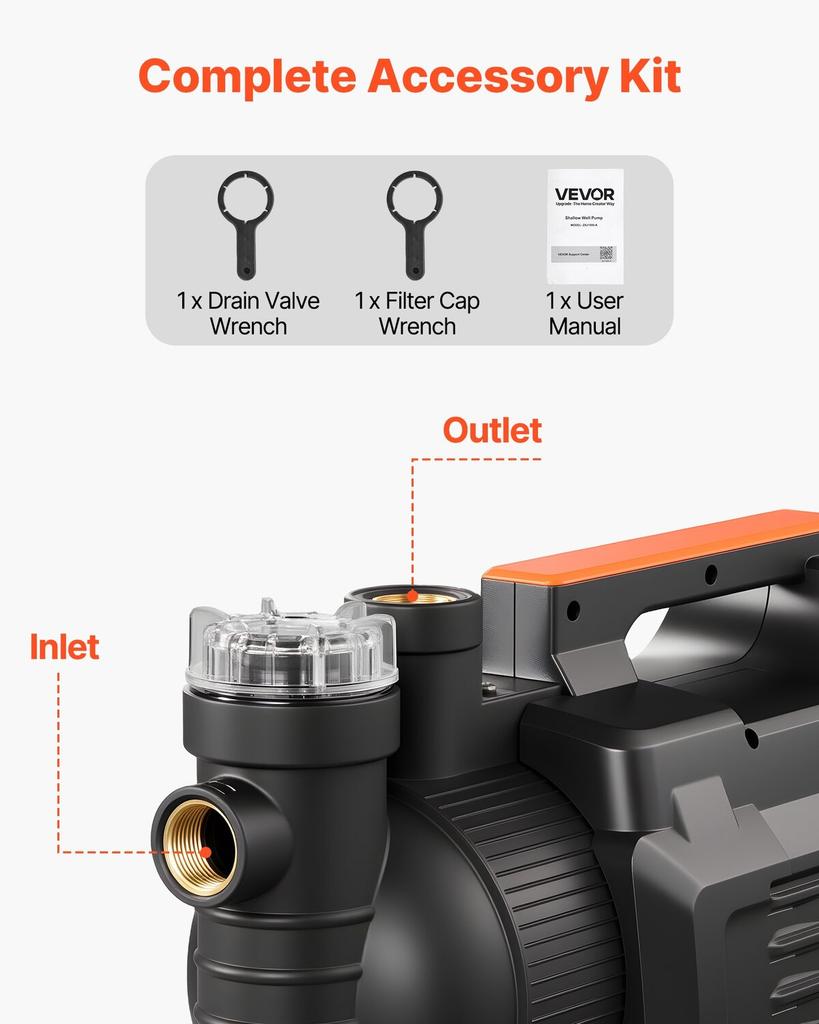 Electronic Shallow Well Jet Pump, 1300W, 4800 L/H Maximum Flow Rate, PP Garden Well Jet Pump with 8 m Suction Height, Intelligent Electronic Control,