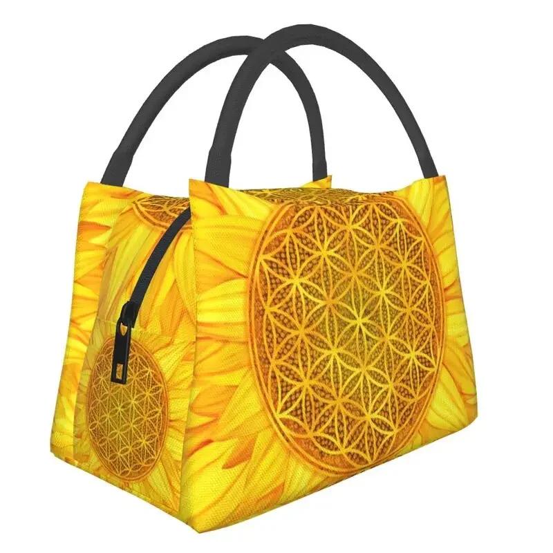 Цветок Жизни Раковина Абалона на Жемчужине Изолированная Сумка-тоут для ланча для женщин Геометрическая Мандала Портативный Охладитель Термальная Коробка для Бенто