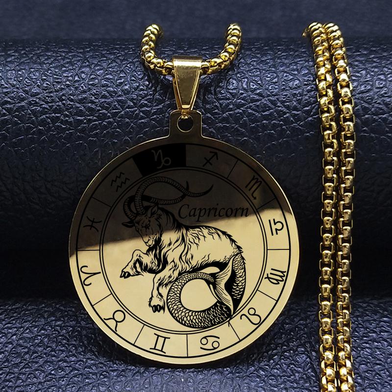 12 зодиакального созвездия Овен Рыбы Лев Весы Скорпион Козерог Кулон Ожерелье из нержавеющей стали Дамы Мужчины Серебряная цепочка Ожерелье Ювелирные изделия