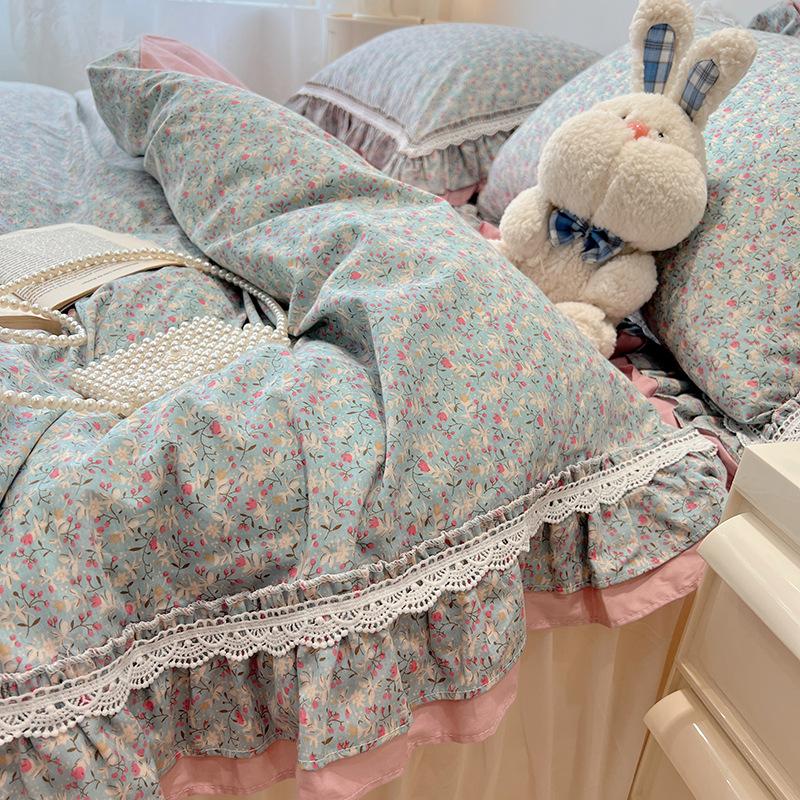 Cotton Bedding Four-piece Set Lace Quilt Cover Bed Sheet Pillowcase