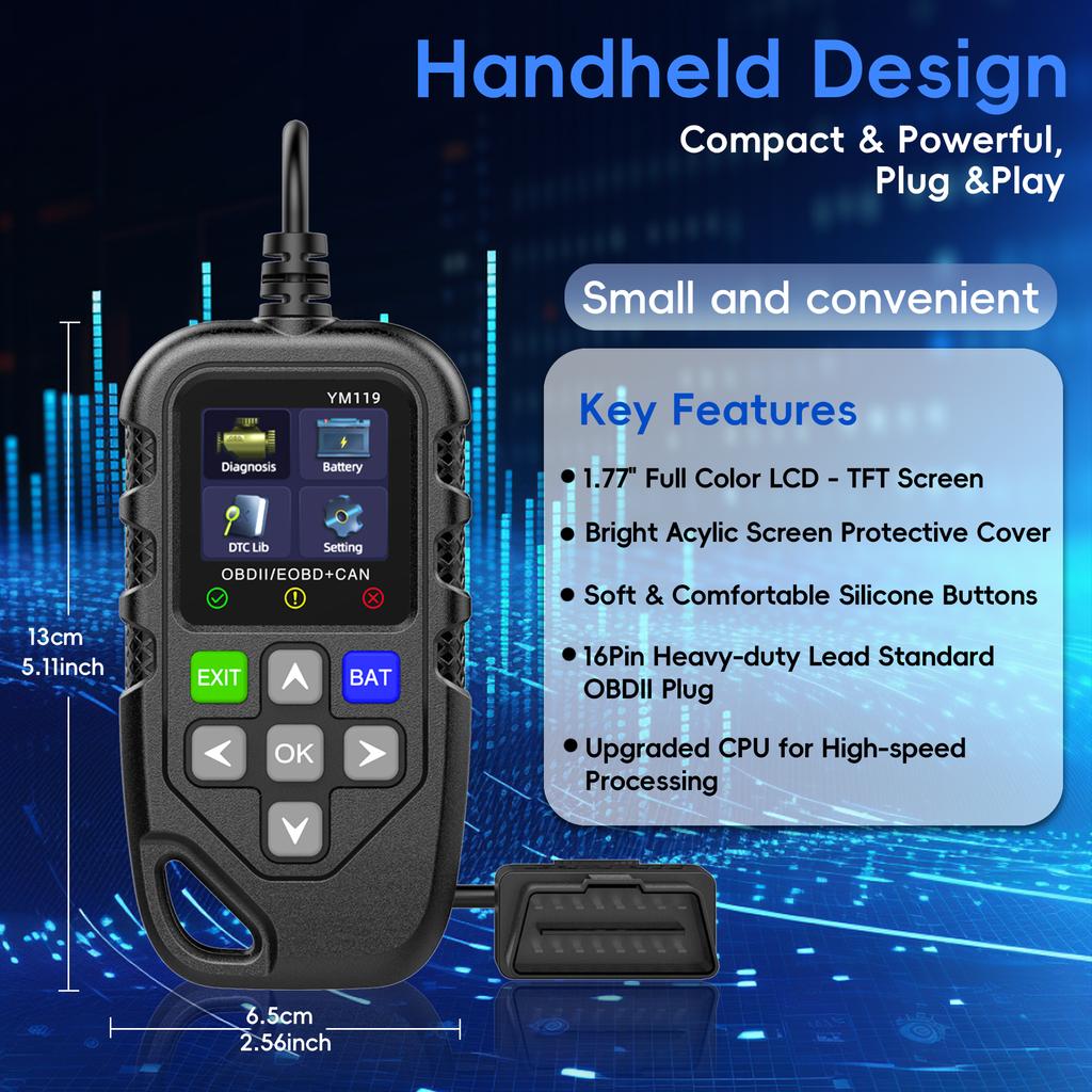 Сканер OBD2 с проверкой аккумулятора, сканер OBDII/EOBD, диагностический инструмент, считыватель кодов автомобиля, CAN-сканер, считыватель кодов неисправностей двигателя