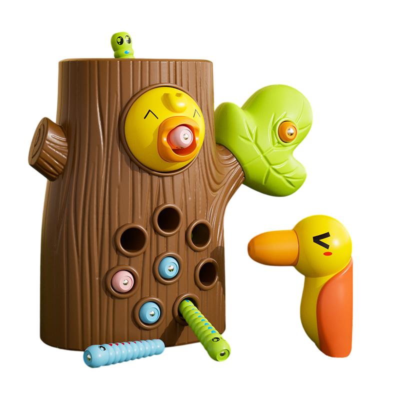 Игрушки для детей 2-4 лет; Игрушки Монтессори, Игрушки для развития мелкой моторики у малышей в возрасте от 2 до 4 лет, Магнитная игрушка «Червяк-дятел» для кормления птиц