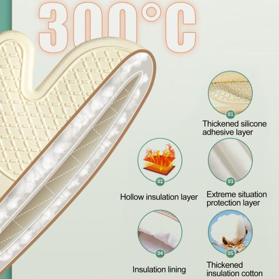 1Pc/2Pcs Silicone Gloves Thick Oven Insulation Heat Resistant Anti-Scalding Quilted Design Anti-scald Gloves