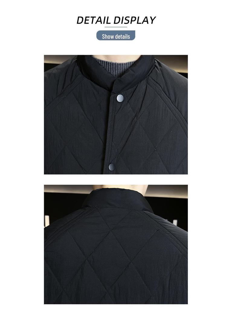 Men's 2025 Trendy Stand Collar Quilted Down Jacket with Lightweight White Duck Down Liner