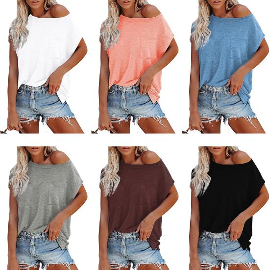 Футболка однотонная, свободная, женская, на одно плечо, с коротким рукавом, блузка для