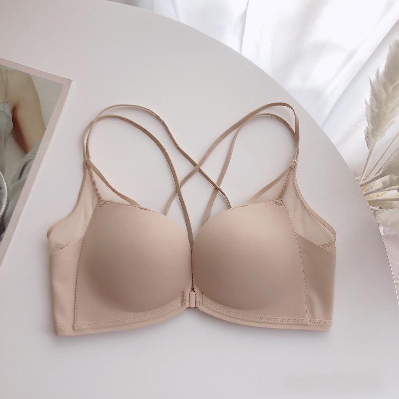 Japanese Light Cotton Lace Seamless Push-Up Bra Set with Front Buckle and Stylish Back Design