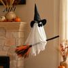 Festive Party Atmosphere Accessory Halloween Ghost Witch Broom Hanging Ornament, Spooky Hat Floating Prop Pendants for Indoor Outdoor Haunted