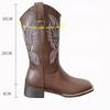 Winter Vintage Brown Women Boots Cowboy Boots Women 2025 Embroidered Square Toe Brown Long Boots Chunky Mid Calf Women Shoes