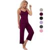 Women’s Sleeping Suits 2 Pieces Pajamas Slip Tank Top Lace Trim Cropped Pants Comfy Sleep Lounge Wear Night Clothes Summer Casual Home Wear