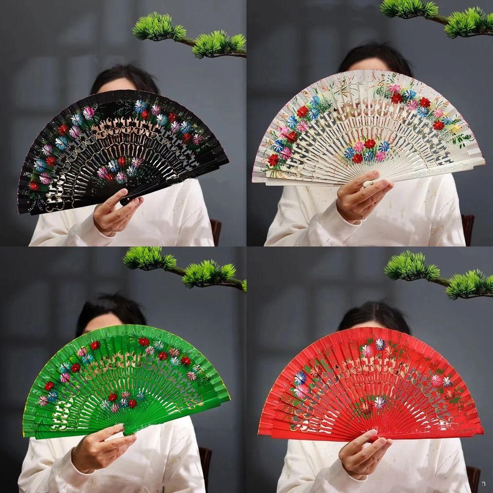 Colorful Hand Painted Fan Wooden Chinese Vintage Fan Portable Spanish Wood Fan Home Decor