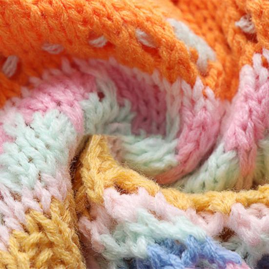 Women Knitting Cardigan Round Neck Flared Long Sleeve Single Breasted Sweater Coat Autumn Winter Rainbow