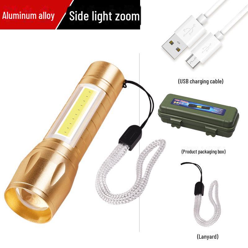 511 Mini USB Rechargeable LED Flashlight with COB Telescopic Zoom and Logo Printing