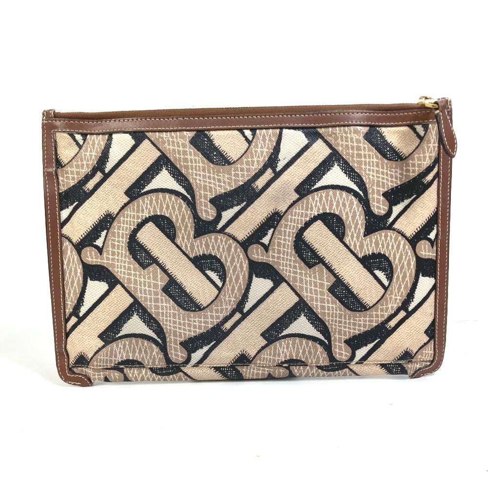 BURBERRY bag TB whole pattern fastener zip Clutch bag PVC/Leather Brown