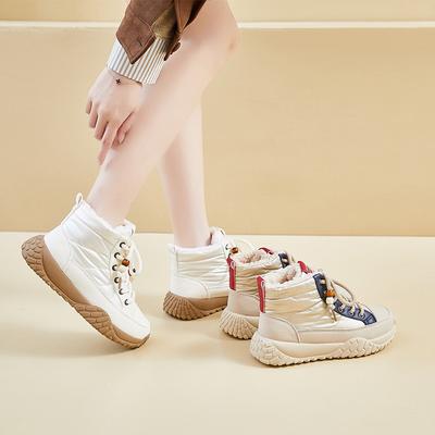 Зимние массивные ботинки на платформе для женщин, нескользящая обувь для ходьбы с меховой подкладкой, удобные кроссовки на шнуровке, женские теплые короткие ботильоны для улицы