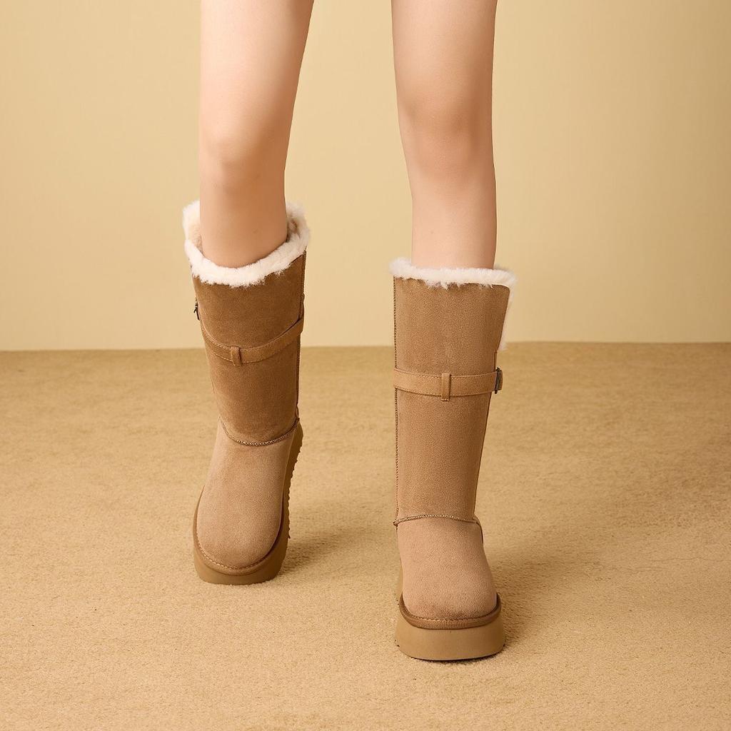 Thick-soled Long Tube Women's Medium Tube Boots 2025 New Winter Velvet Thickened Fashionable Versatile Warm Snow Boots Women