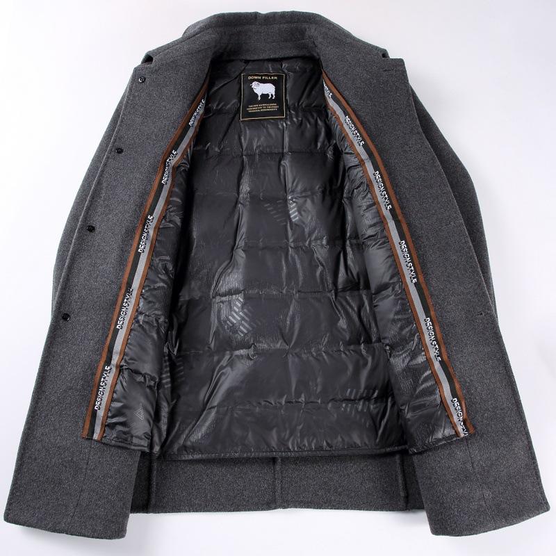 Новое зимнее кашемировое пальто средней длины для мужчин, на подкладке из пуха, шерстяное пальто, топ для папы среднего и пожилого возраста
