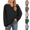Women's Fashionable Casual Solid Color V-neck Long Sleeved T-Shirt Top Solid Color Sweatshirt