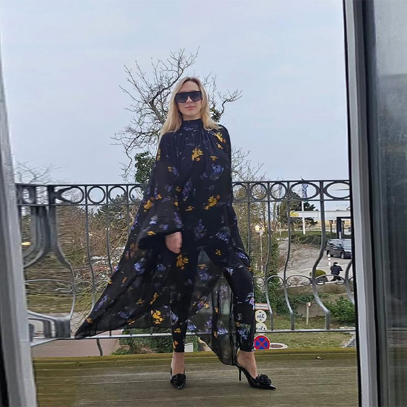 Длинные платья с принтом для женщин, свободные платья с рукавами-фонариками и воротником-стойкой, весна-лето 2025, женское платье для отпуска