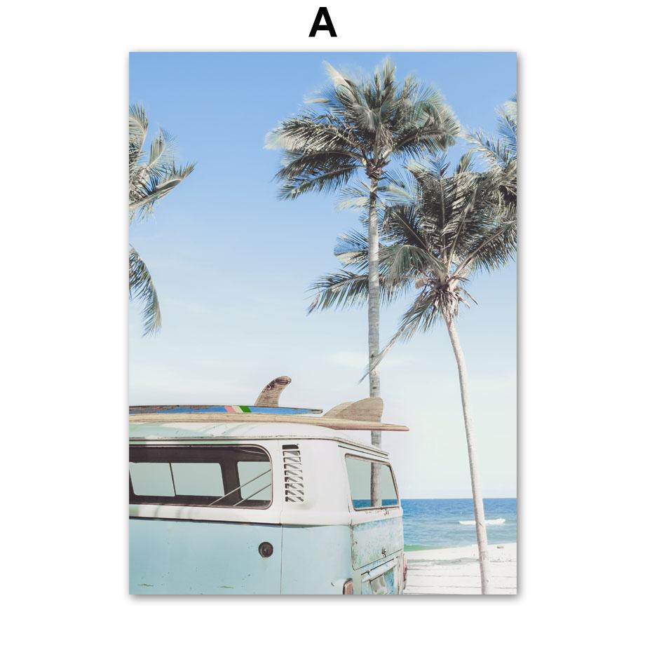 Тропический пляж, ананас, кокосовая пальма, фургон, настенная живопись на холсте, постеры на скандинавскую тему и принты, настенные панно для декора гостиной