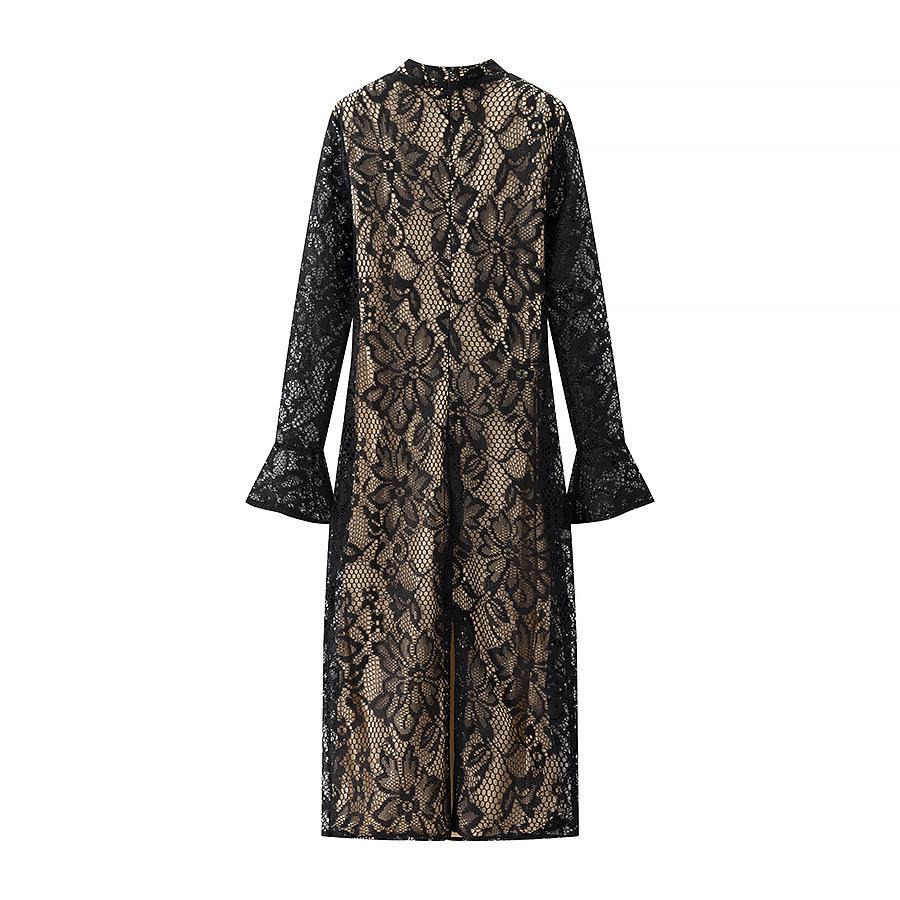 Европейское и американское сексуальное женское платье ципао с длинным рукавом, кружевное, с вырезами, приталенное