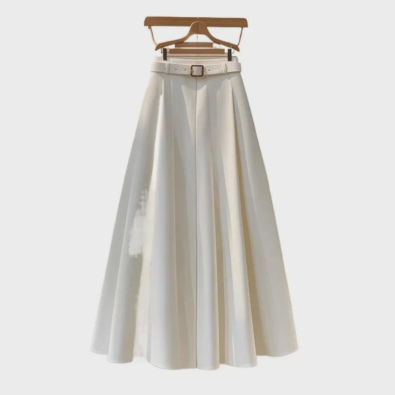 2025 Off-White средней длины с завышенной талией, плиссированная юбка для женщин